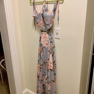 Grey/pink floral dress. Bandeau top skirt attached